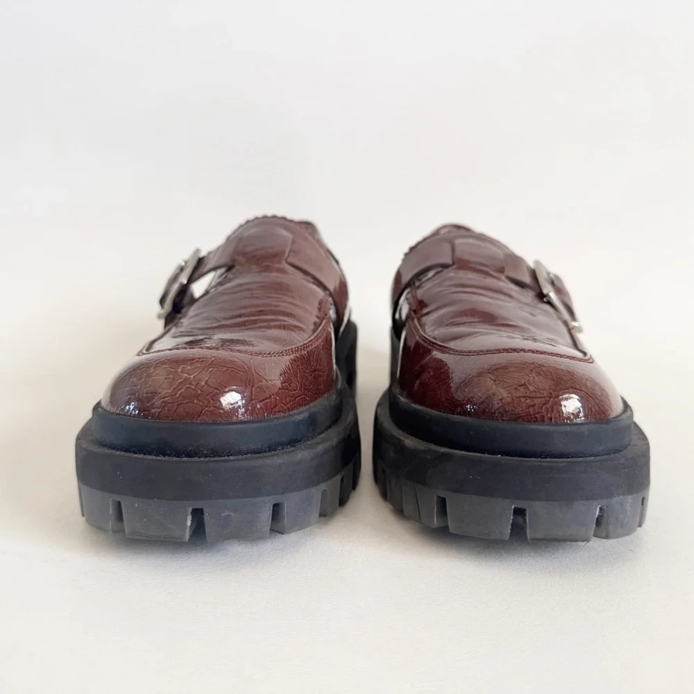 Free People Mackenzie MJ Patent Leather Loafers Brown EU 39 US 9 Classic Preppy - Picture 6 of 11